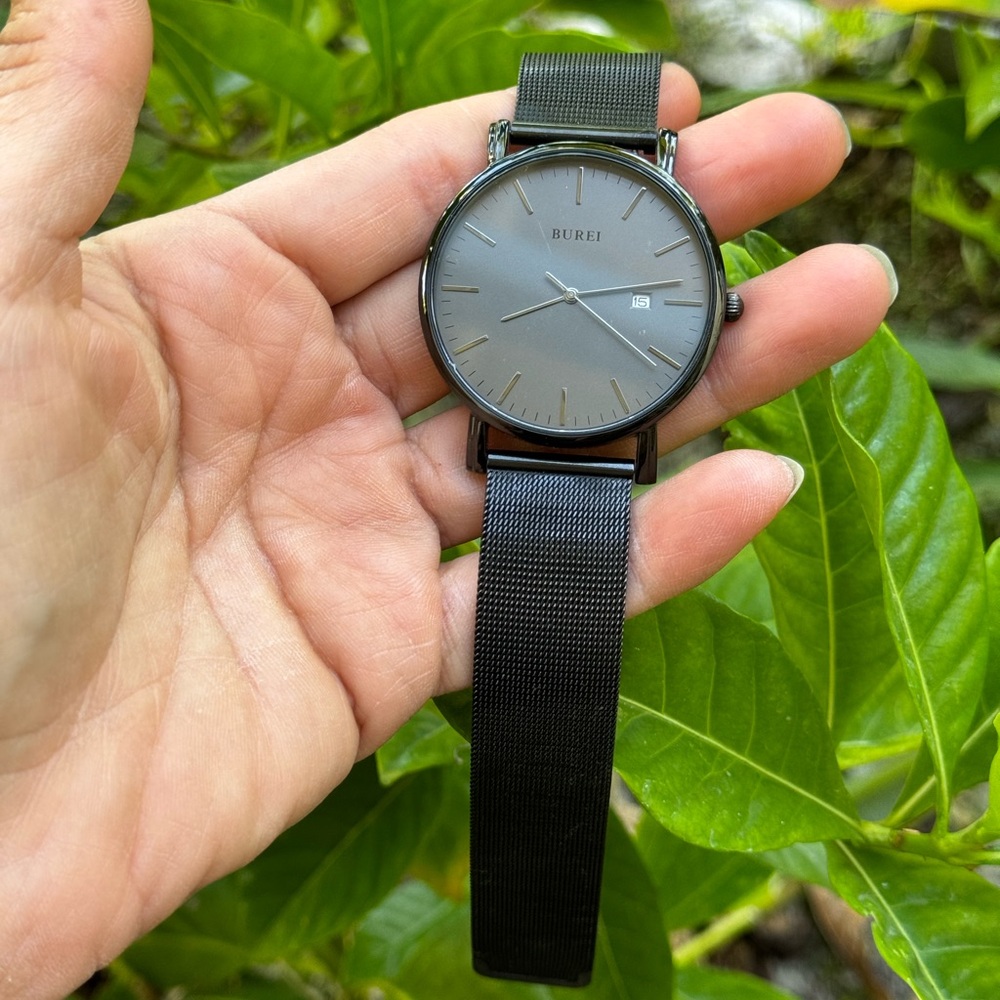 BUREI Men's Wrist Watch Analog Date with Stainless Steel Mesh